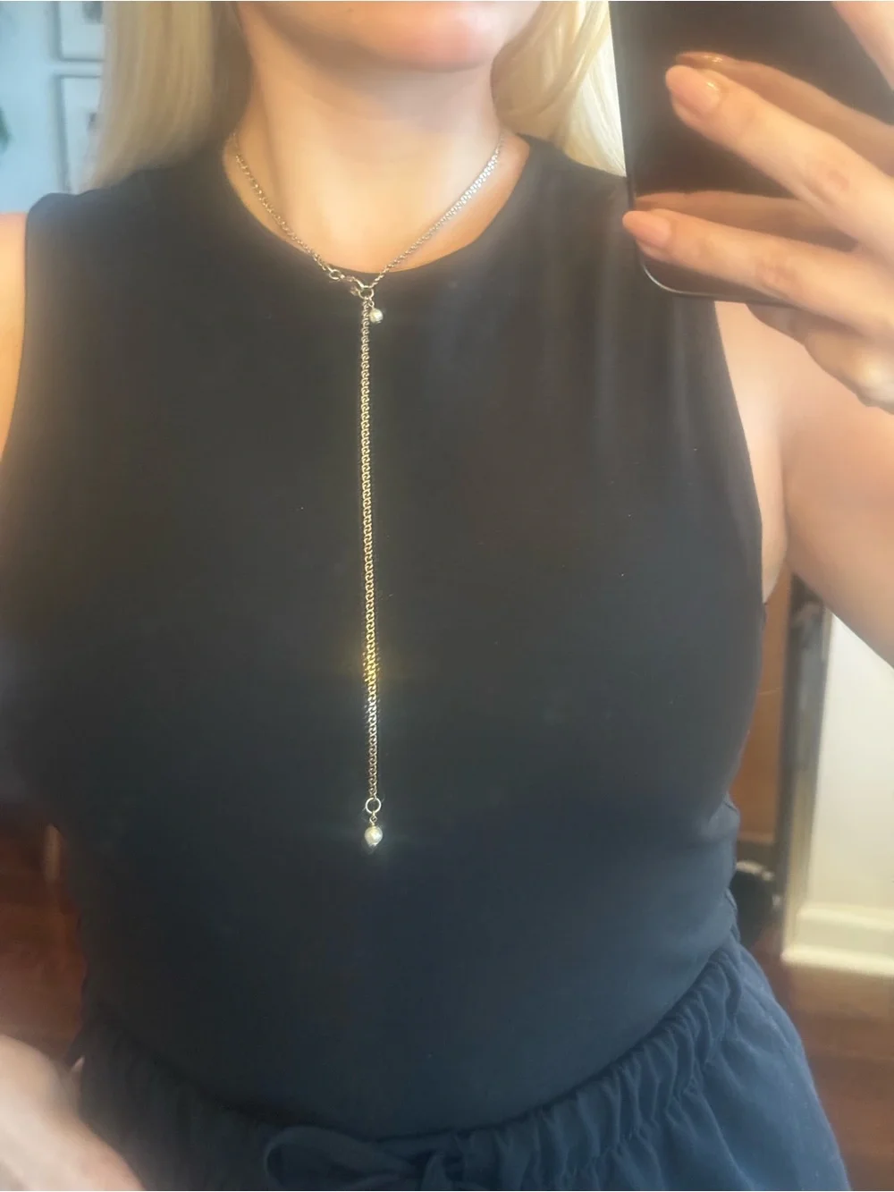 CHANEL Gold CC Logo Chain Necklace with Pearl Accent-21A